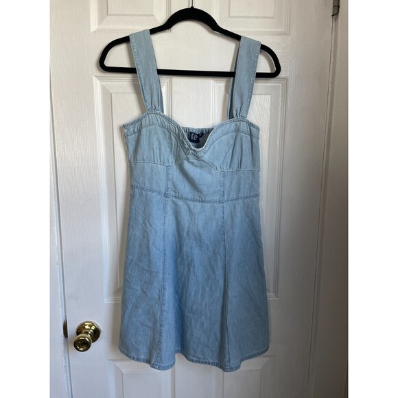 Gap Sweetheart Blue Denim Mini Dress Women’s Medium - Picture 2 of 10